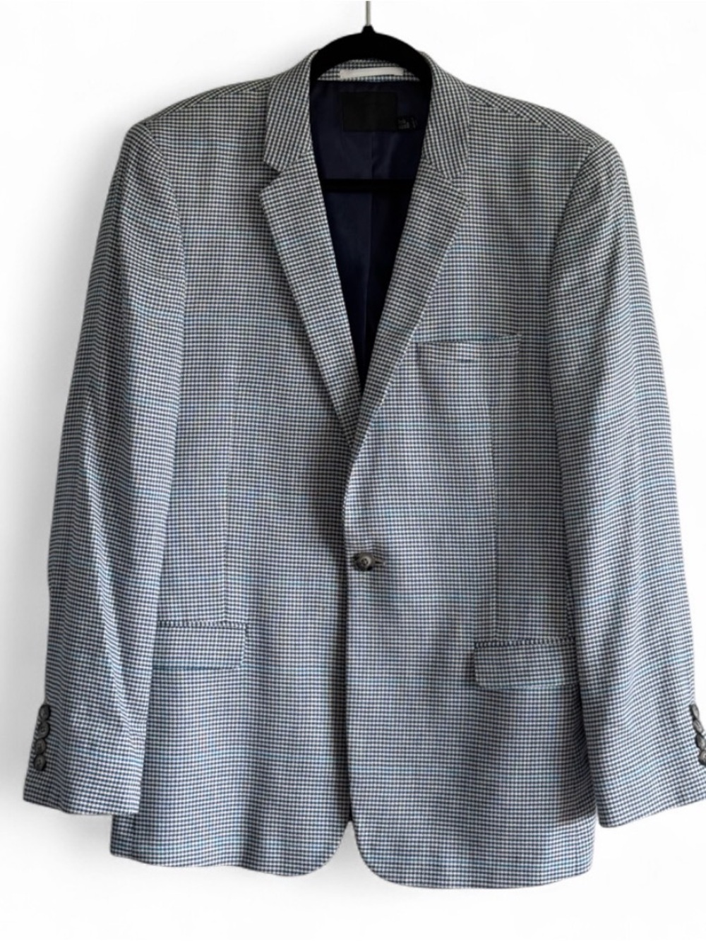 ASOS Mens 42R Blue Houndstooth Glen Plaid Single Breasted Blazer Suit Jacket